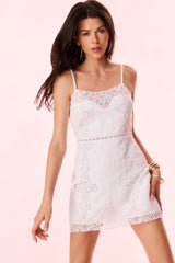 Olivine Linen Crochet Lace Mini Dress