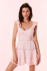 Rietta Cotton Lace-Trimmed Mini Dress - BALLERINA PINK