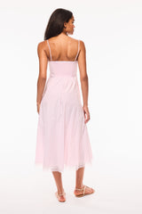 Sandara Cotton Pinstripe Midi Dress - PINK RIVIERA