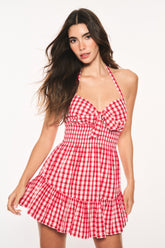 Trishelle Cotton Gingham Halter Dress