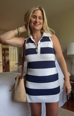 Zoe Button Sweater Dress ~ Sailor Blue Stripe Knit