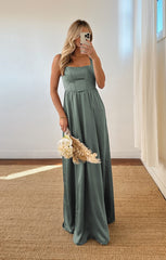 Nina Maxi Dress ~ Deep Sage Luxe Satin