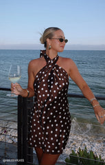 Jasmine Tie Mini Dress ~ Chocolate Brown Polka Dot