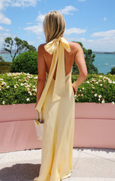 Lisa Maxi Dress ~ Pale Yellow Luxe Satin