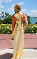 Lisa Maxi Dress ~ Pale Yellow Luxe Satin