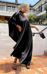 Rhea One Shoulder Dress ~ Black Luxe Satin