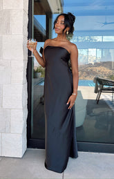 Taylor Tube Maxi Dress ~ Black Luxe Satin