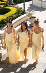 Abigail Maxi Dress ~ Pale Yellow Luxe Satin