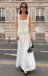 Bradshaw Maxi Dress ~ Rosette Mesh White