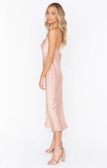 Verona Cowl Dress ~ Rose Gold Luxe Satin