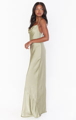 Tuscany Maxi Slip Dress ~ Moss Green Luxe Satin