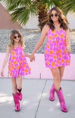 Caroline Mini Dress ~ Pink Daisy