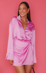 Clara Collared Mini Dress ~ Purple Pink Luxe Satin