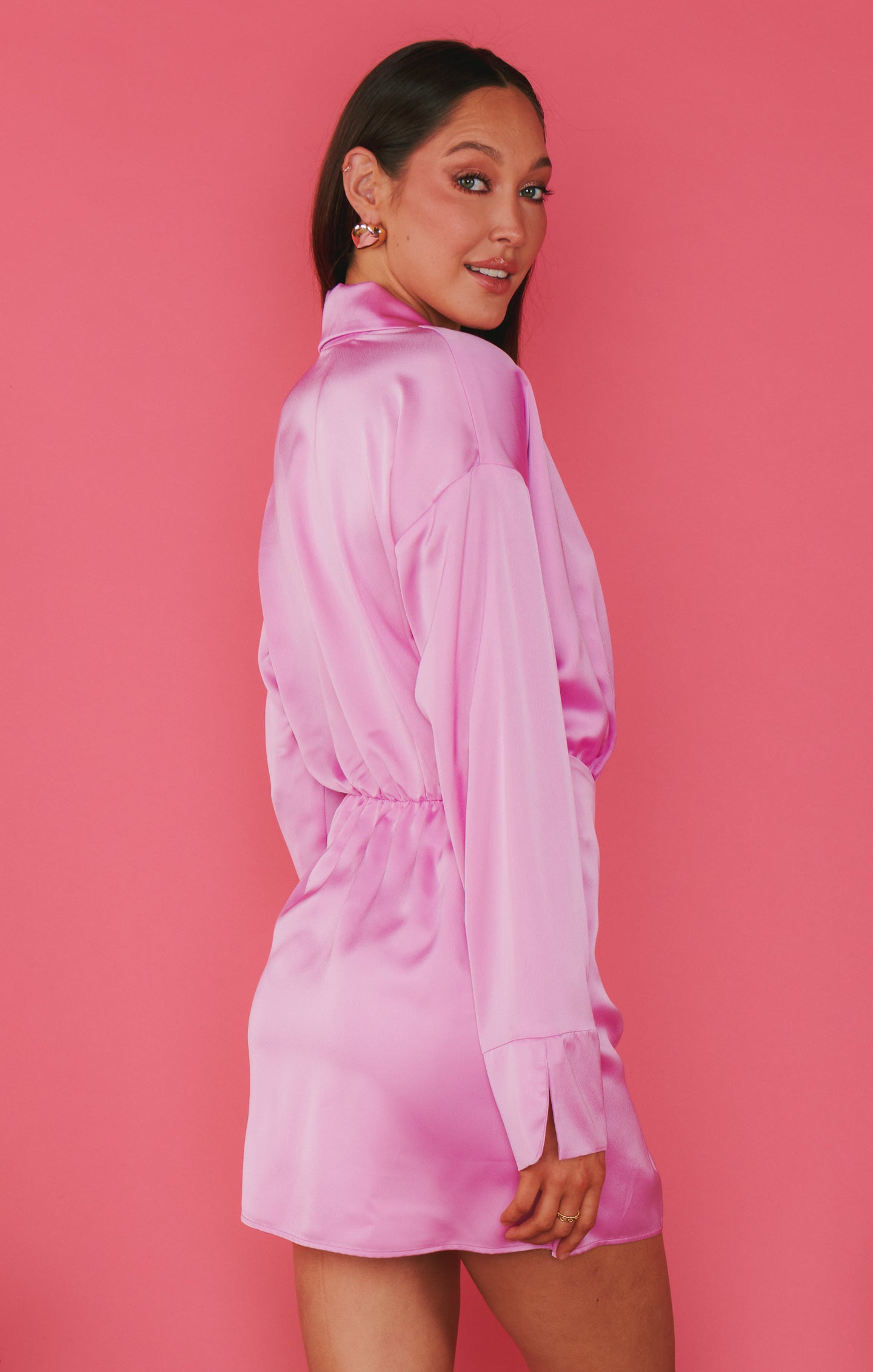 Clara Collared Mini Dress ~ Purple Pink Luxe Satin