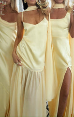 Dalia Maxi Dress ~ Pale Yellow Luxe Satin
