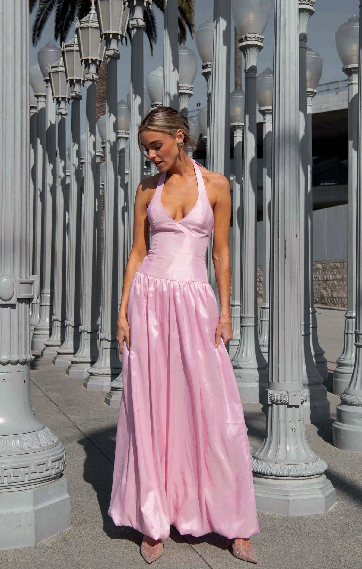 Eliza Maxi Dress ~ Light Pink Light Taffeta
