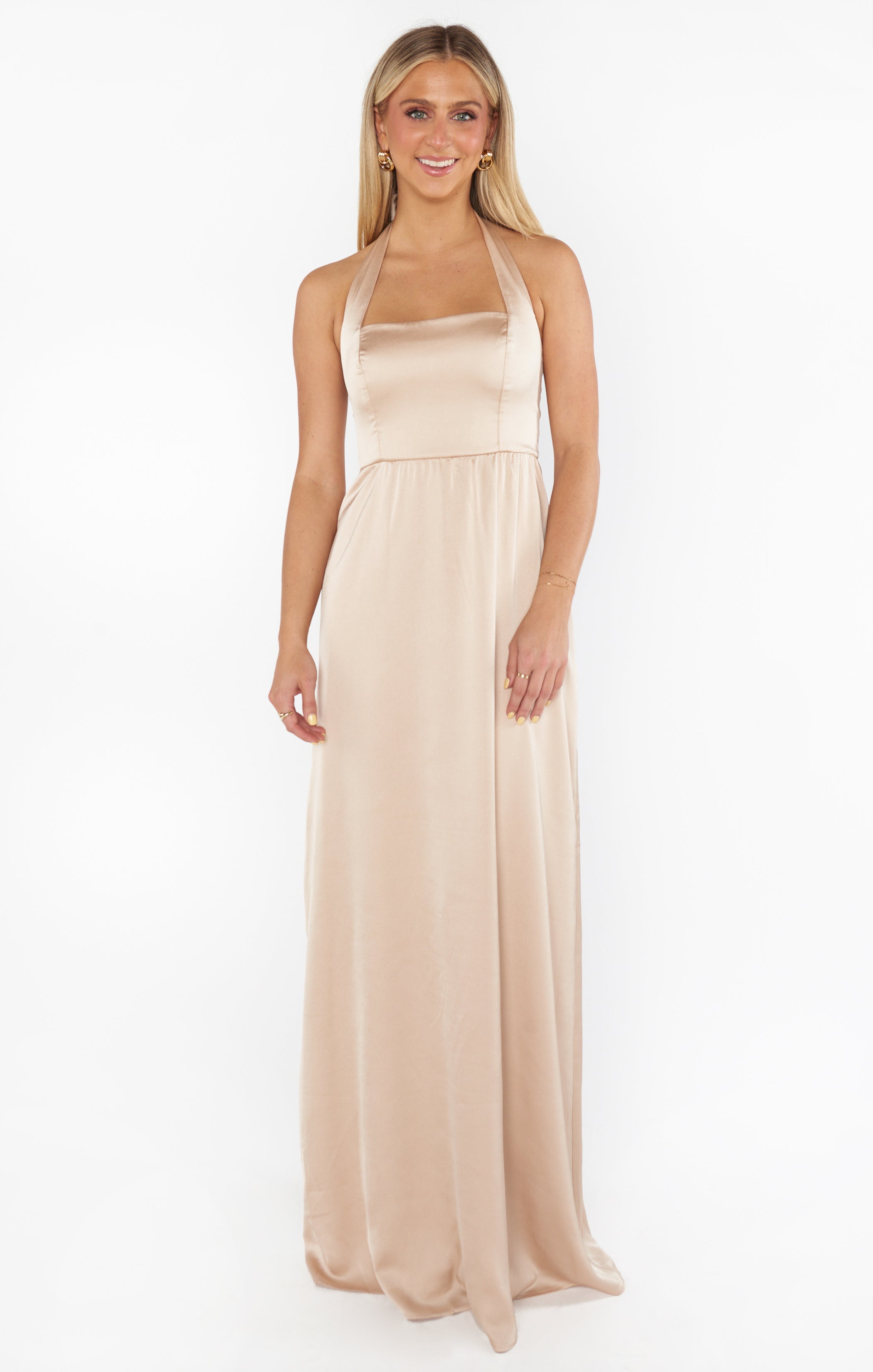Hazel Halter Maxi Dress ~ Champagne Luxe Satin