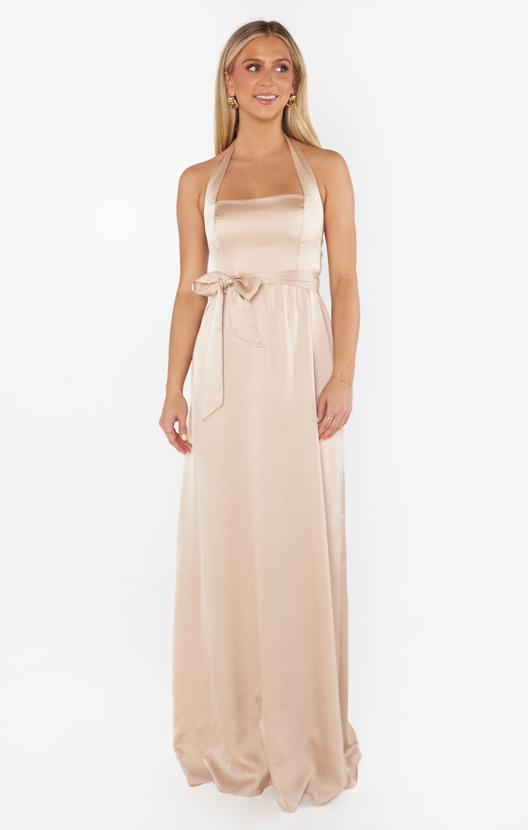 Hazel Halter Maxi Dress ~ Champagne Luxe Satin