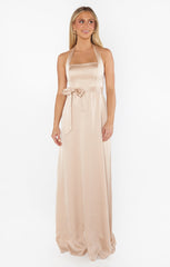 Hazel Halter Maxi Dress ~ Champagne Luxe Satin