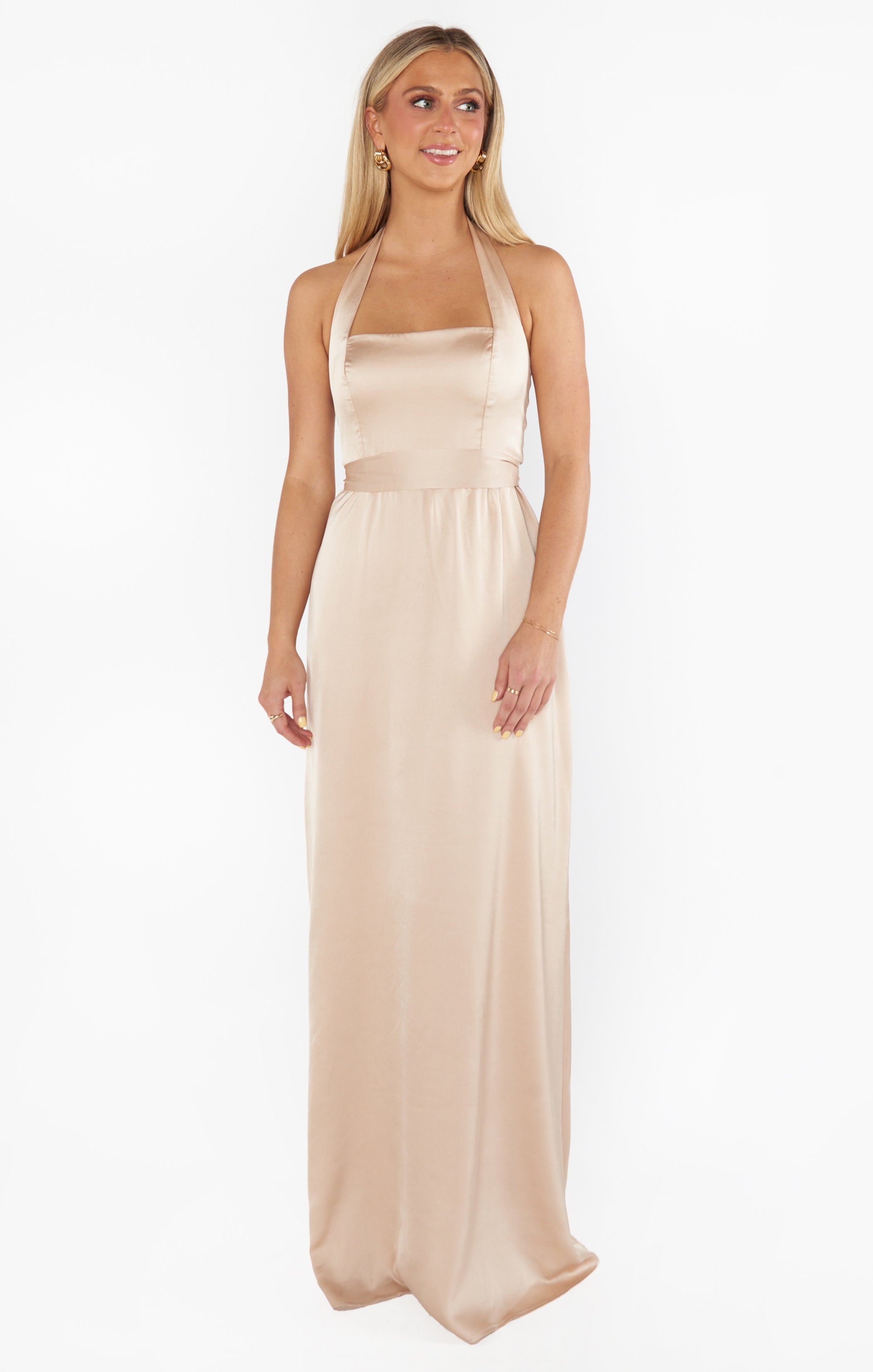 Hazel Halter Maxi Dress ~ Champagne Luxe Satin