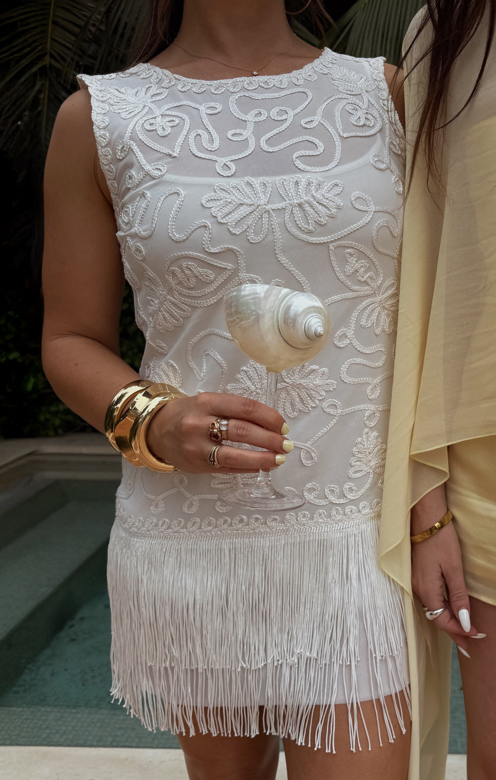 Cyrus Mini Dress ~ White With Fringe