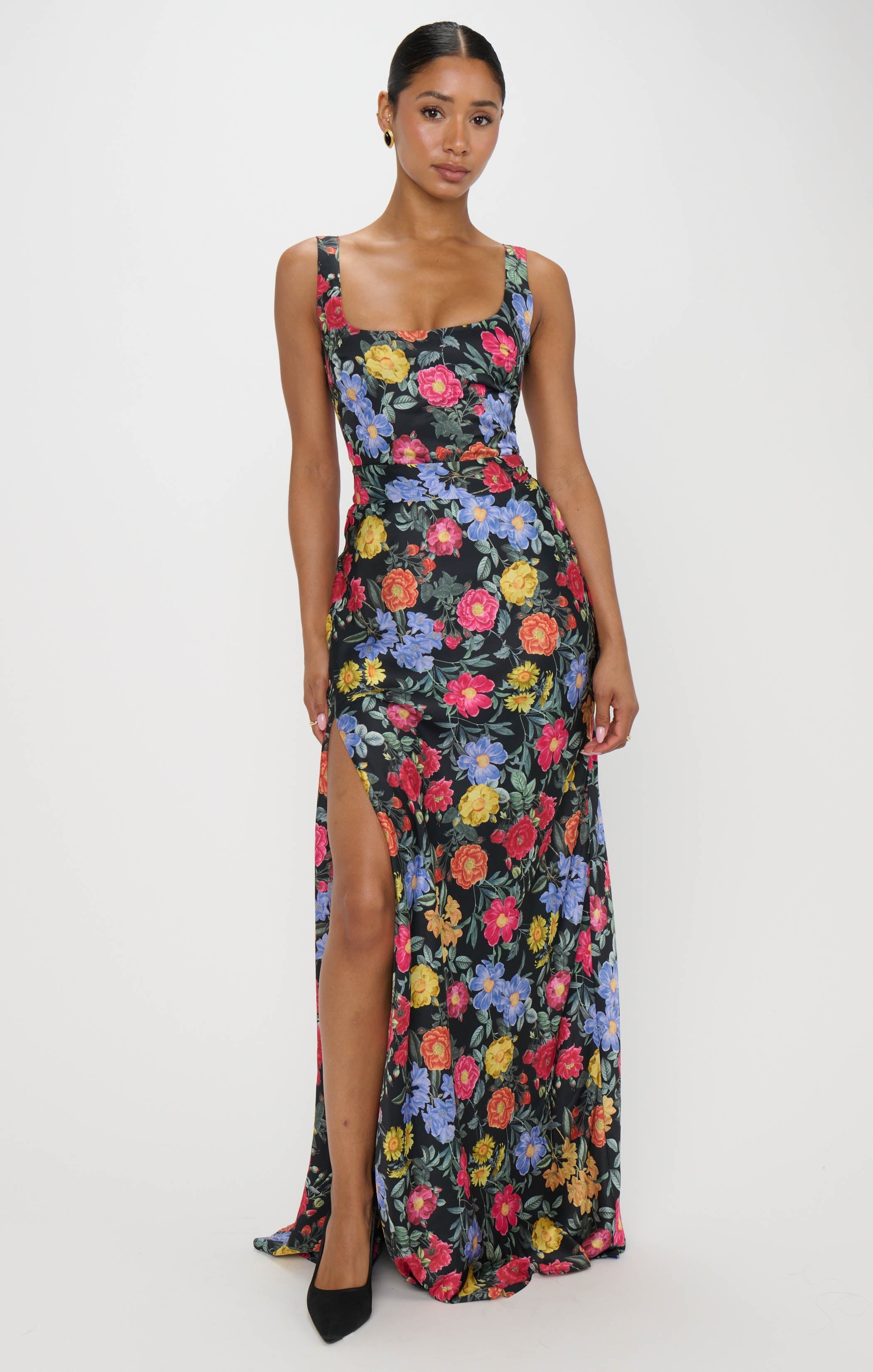 Lana Maxi Dress ~ Charm Peony Black Luxe Satin