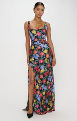 Lana Maxi Dress ~ Charm Peony Black Luxe Satin