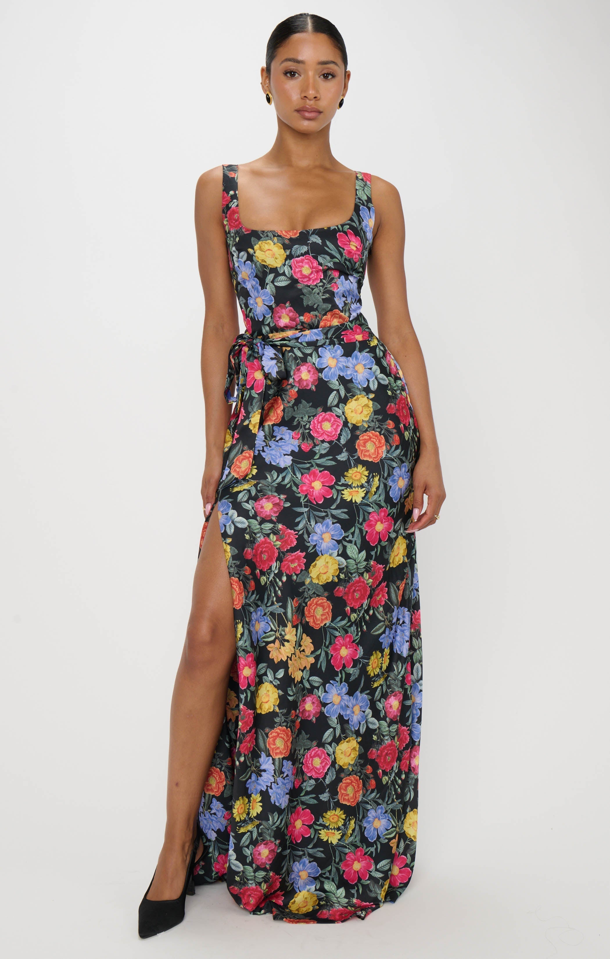 Lana Maxi Dress ~ Charm Peony Black Luxe Satin