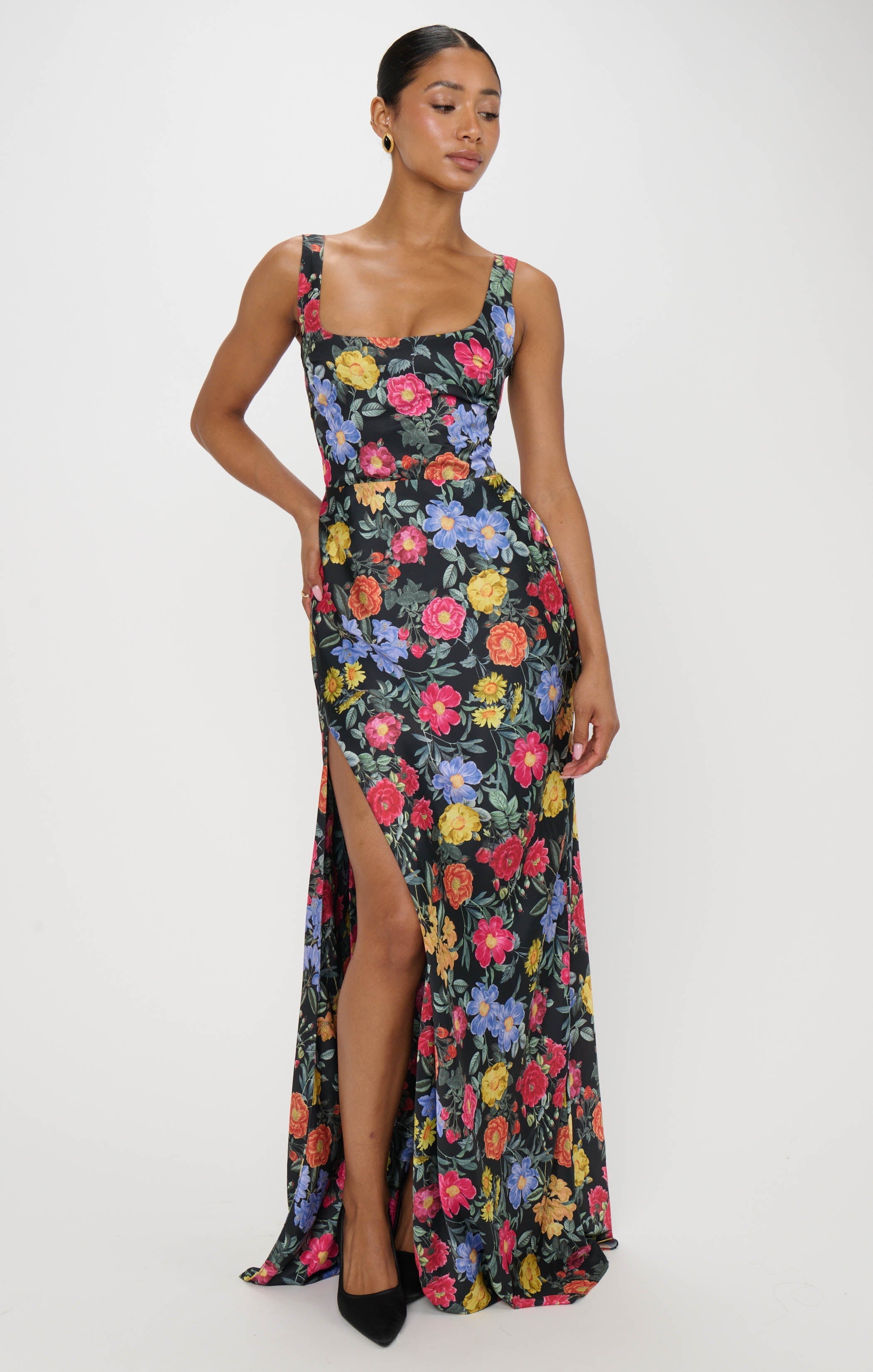 Lana Maxi Dress ~ Charm Peony Black Luxe Satin