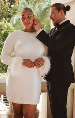 Priscilla Mini Dress ~ White Sequins with Fringe