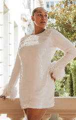 Priscilla Mini Dress ~ White Sequins with Fringe