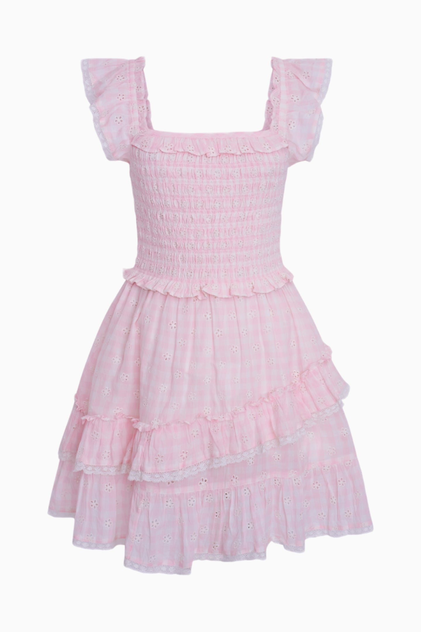 Aline Gingham Eyelet Mini Dress