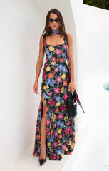 Lana Maxi Dress ~ Charm Peony Black Luxe Satin
