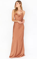 Tuscany Maxi Slip Dress ~ Copper Luxe Satin