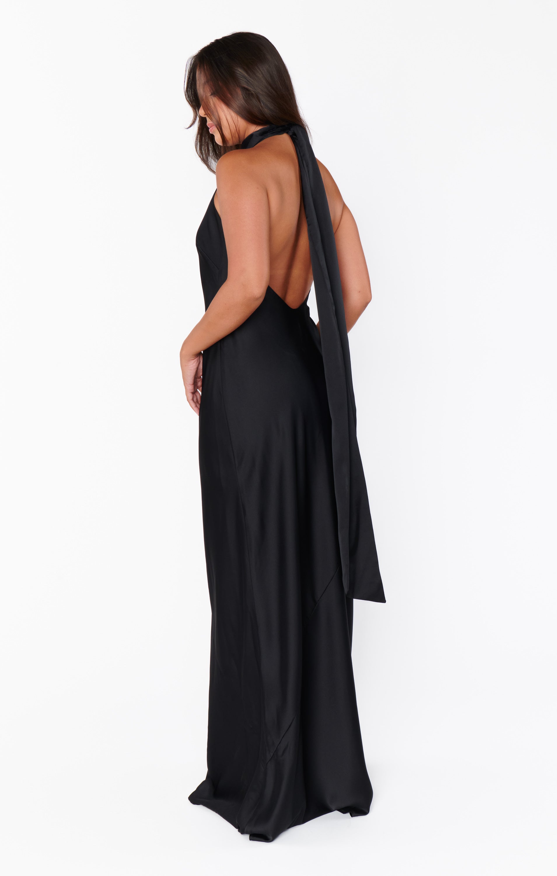 Lisa Maxi Dress ~ Black Luxe Satin