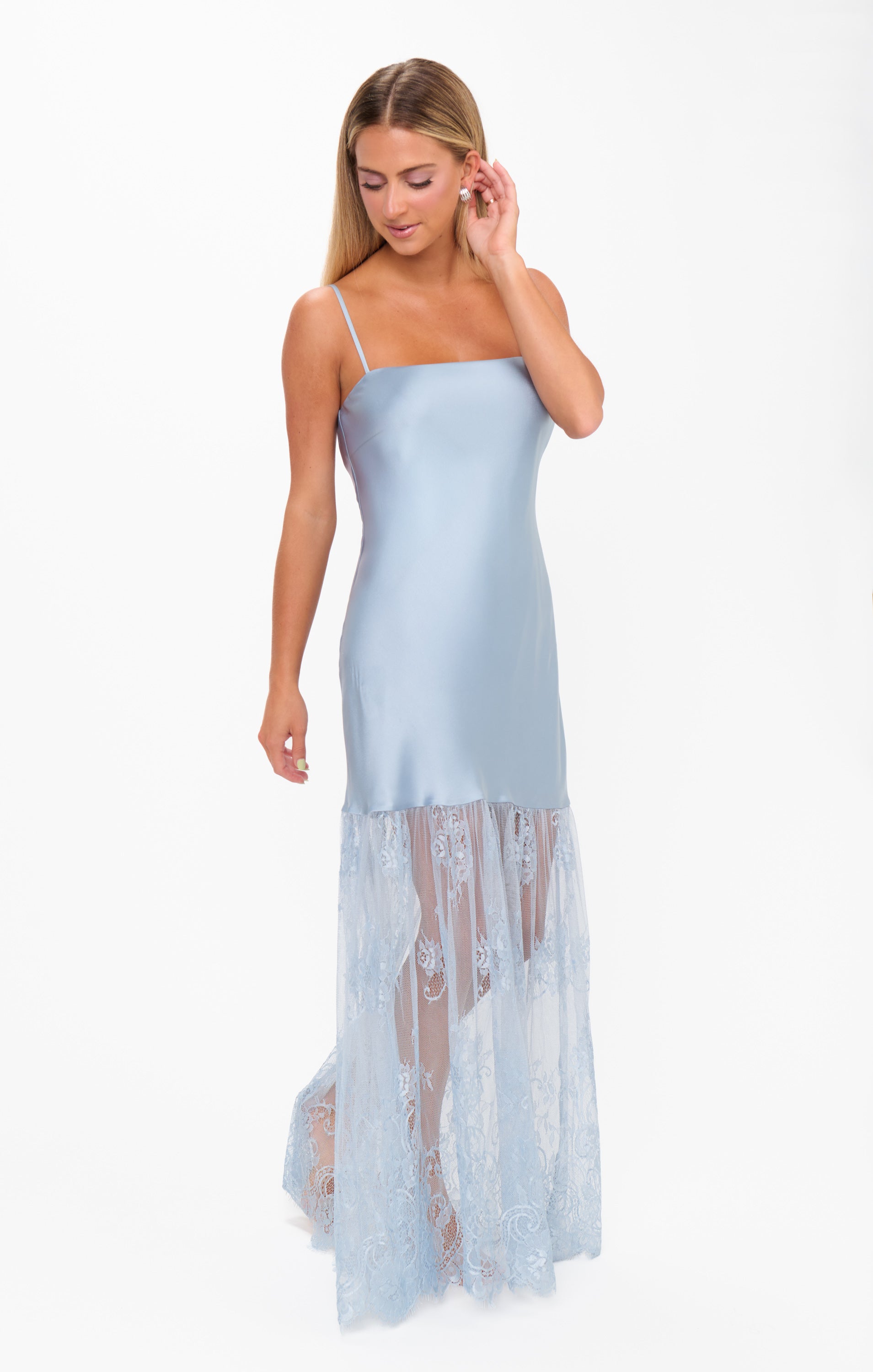 Vanity Dress ~ Steel Blue Luxe Satin