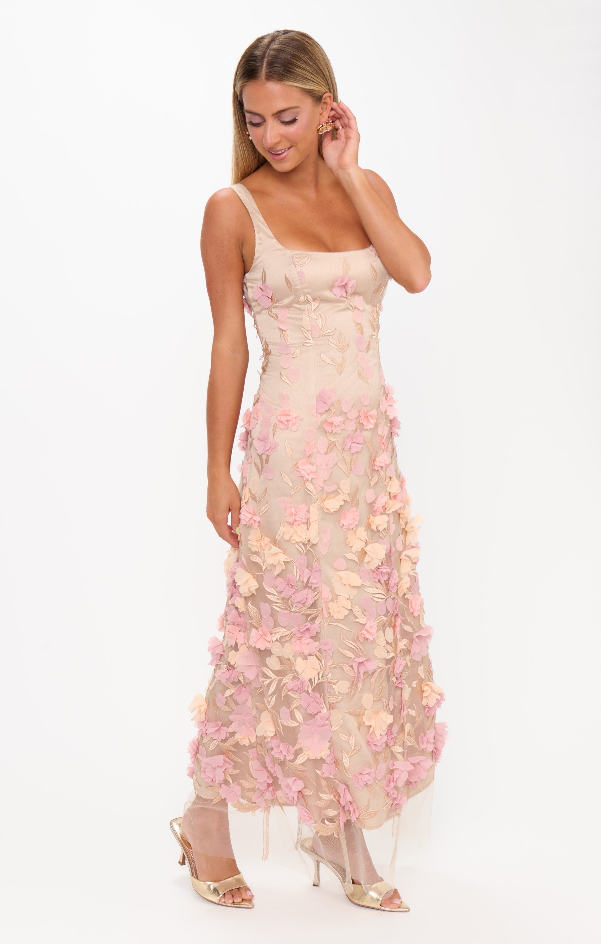 Stephanie Dress ~ Champagne 3D Floral