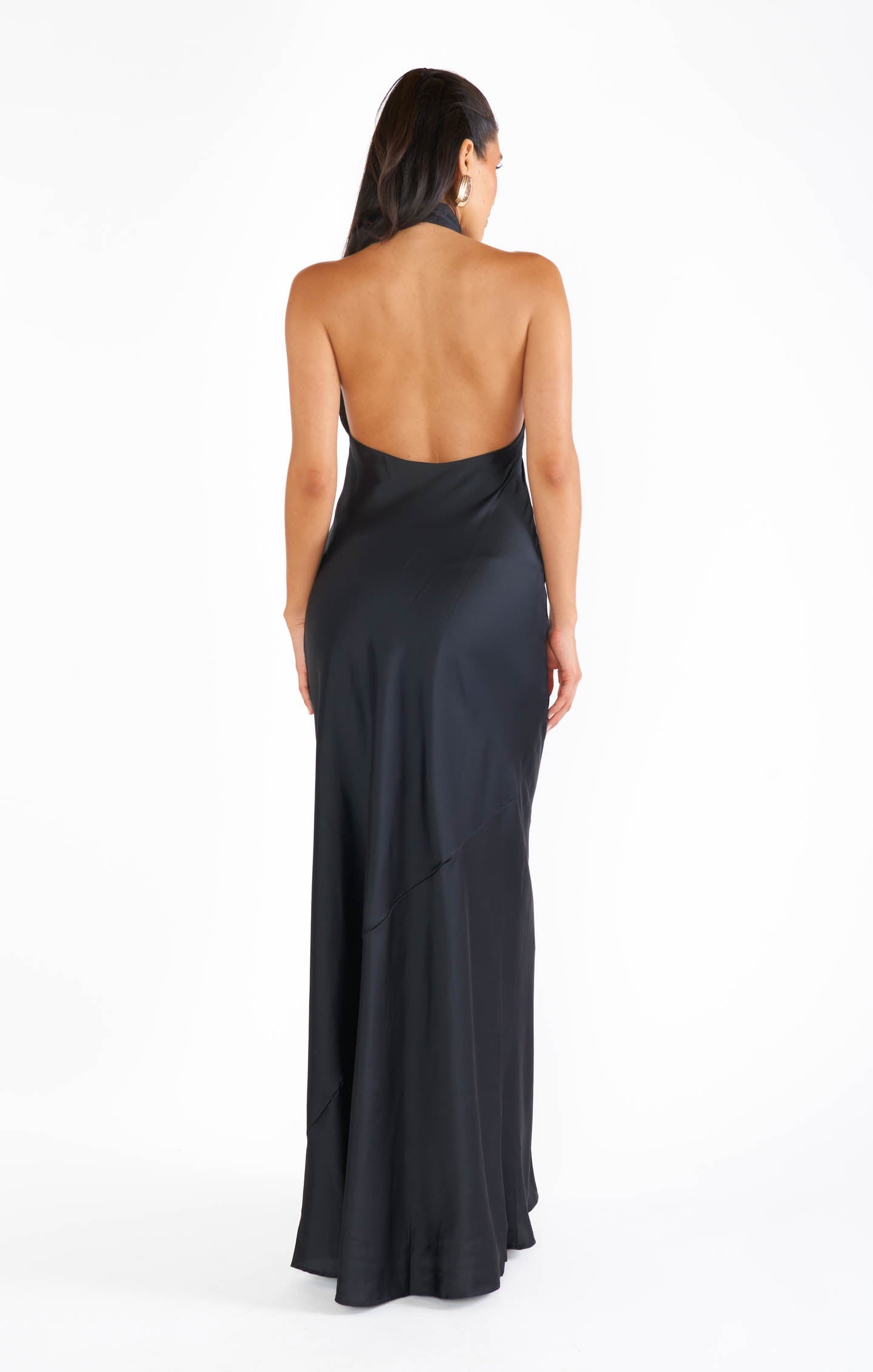 Jasmine Halter Maxi Dress ~ Black Luxe Satin