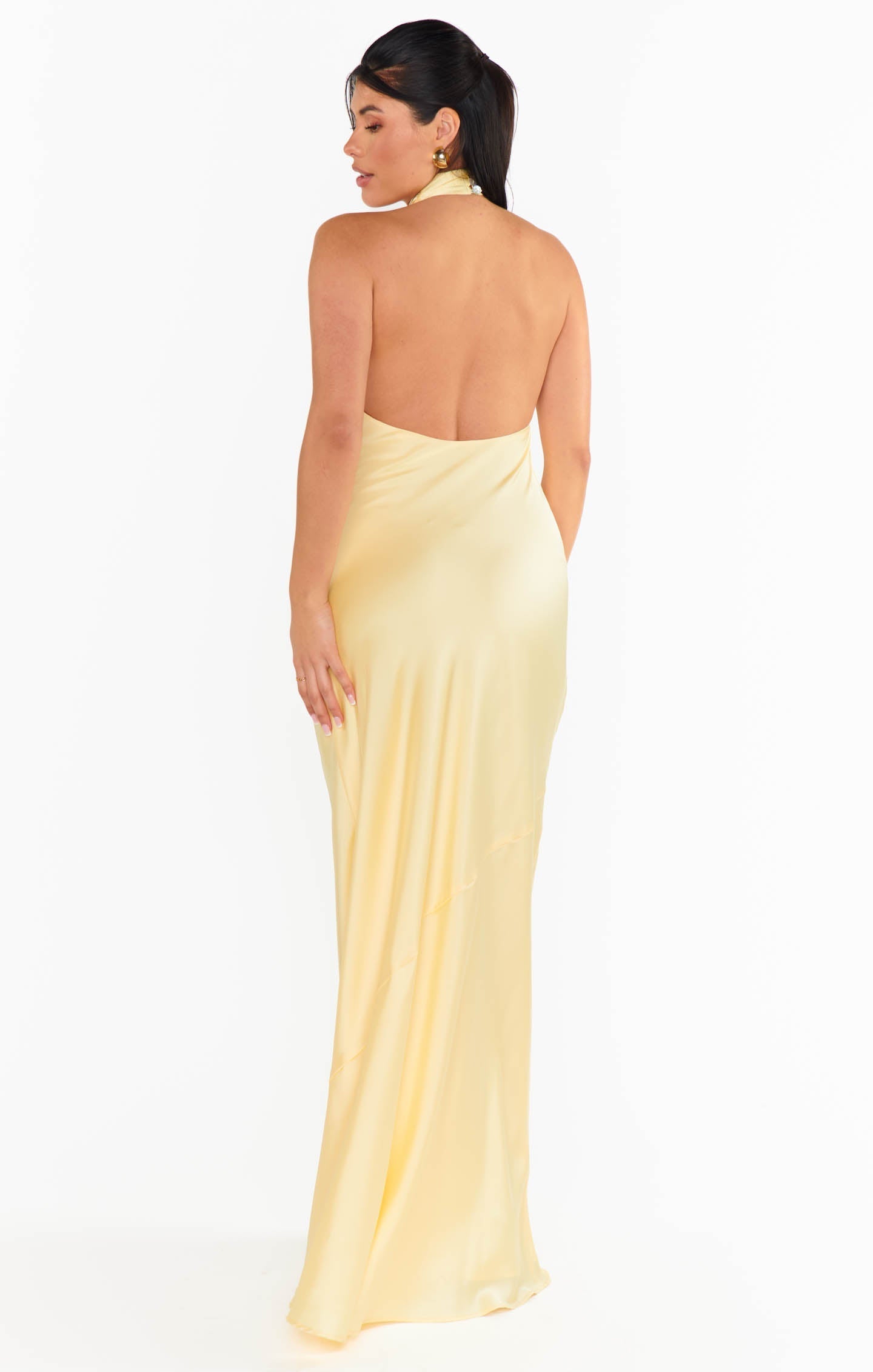 Jasmine Halter Maxi Dress ~ Pale Yellow Luxe Satin