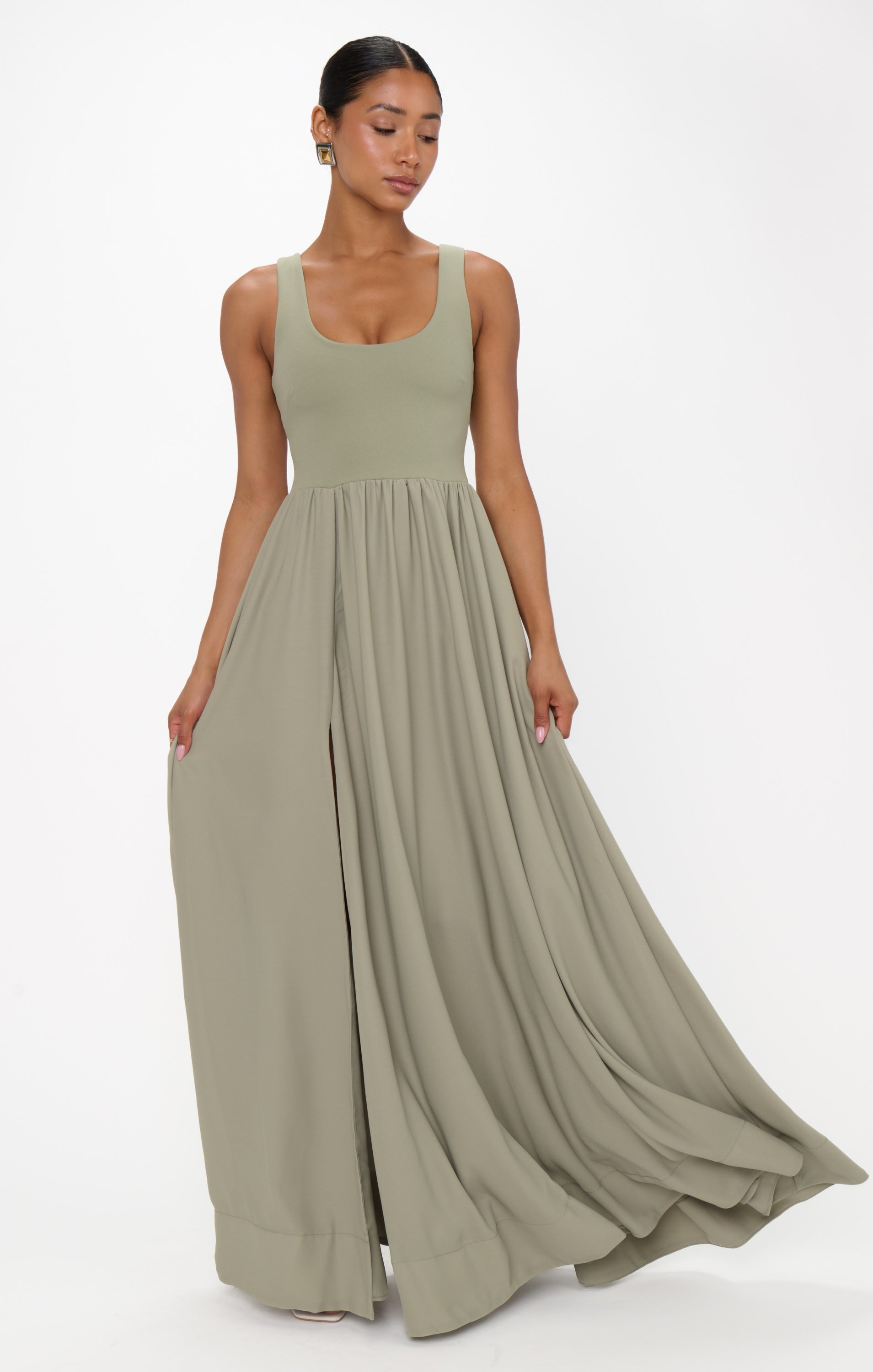 Harper Maxi Dress ~ Moss Green Crisp