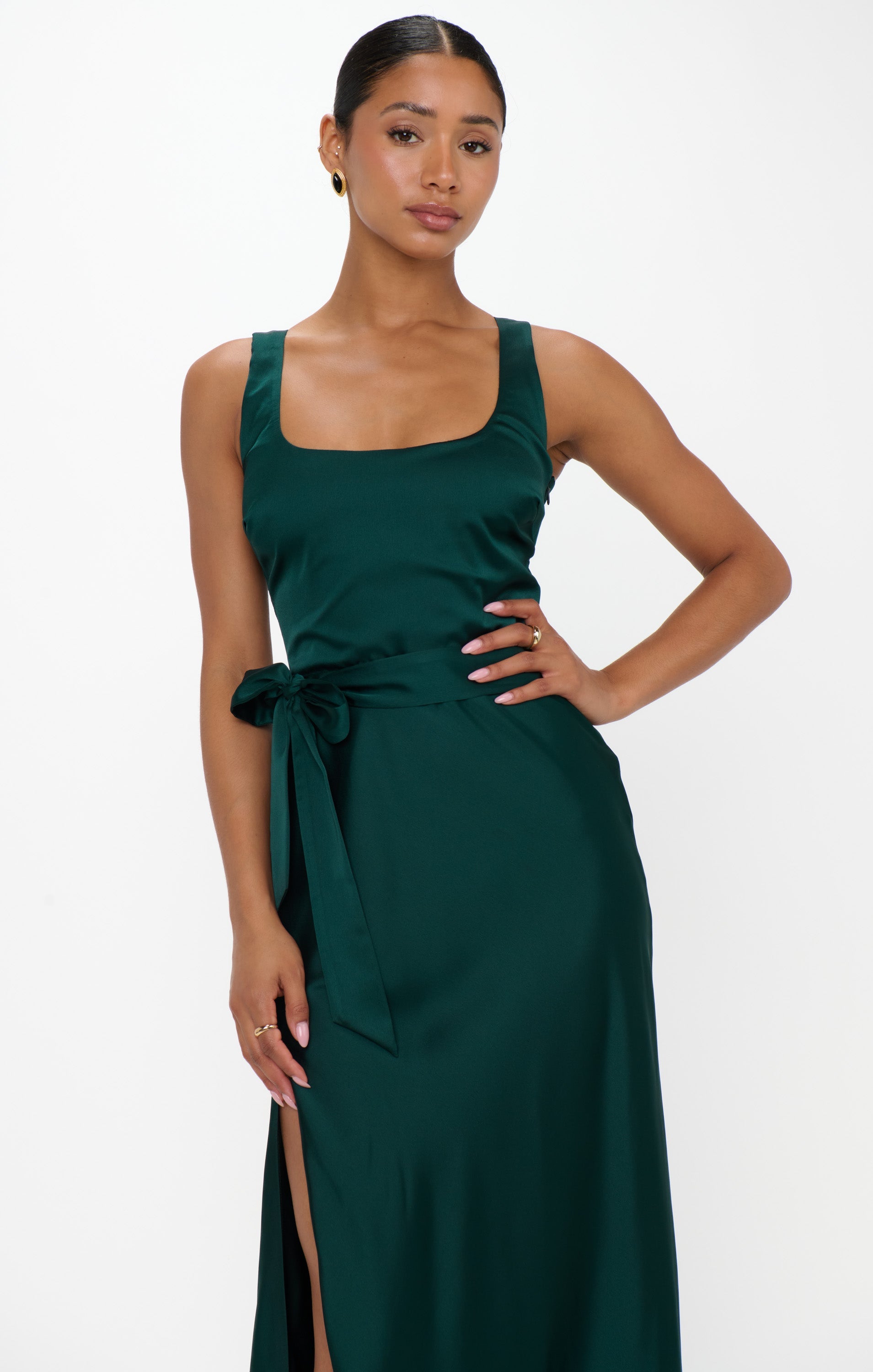 Lana Maxi Dress ~ Deep Emerald Luxe Satin