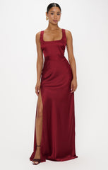 Lana Maxi Dress ~ Cranberry Luxe Satin