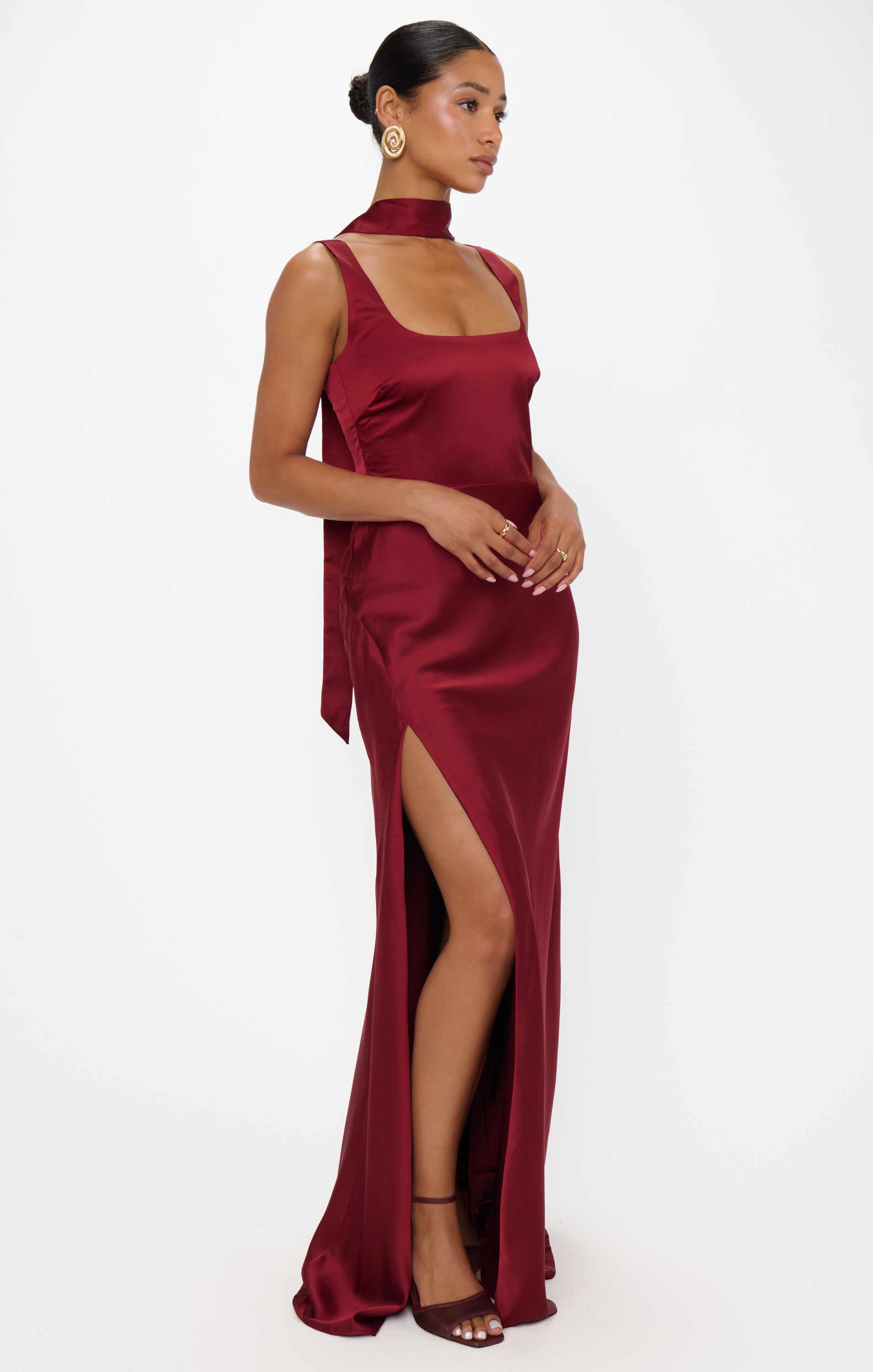 Lana Maxi Dress ~ Cranberry Luxe Satin