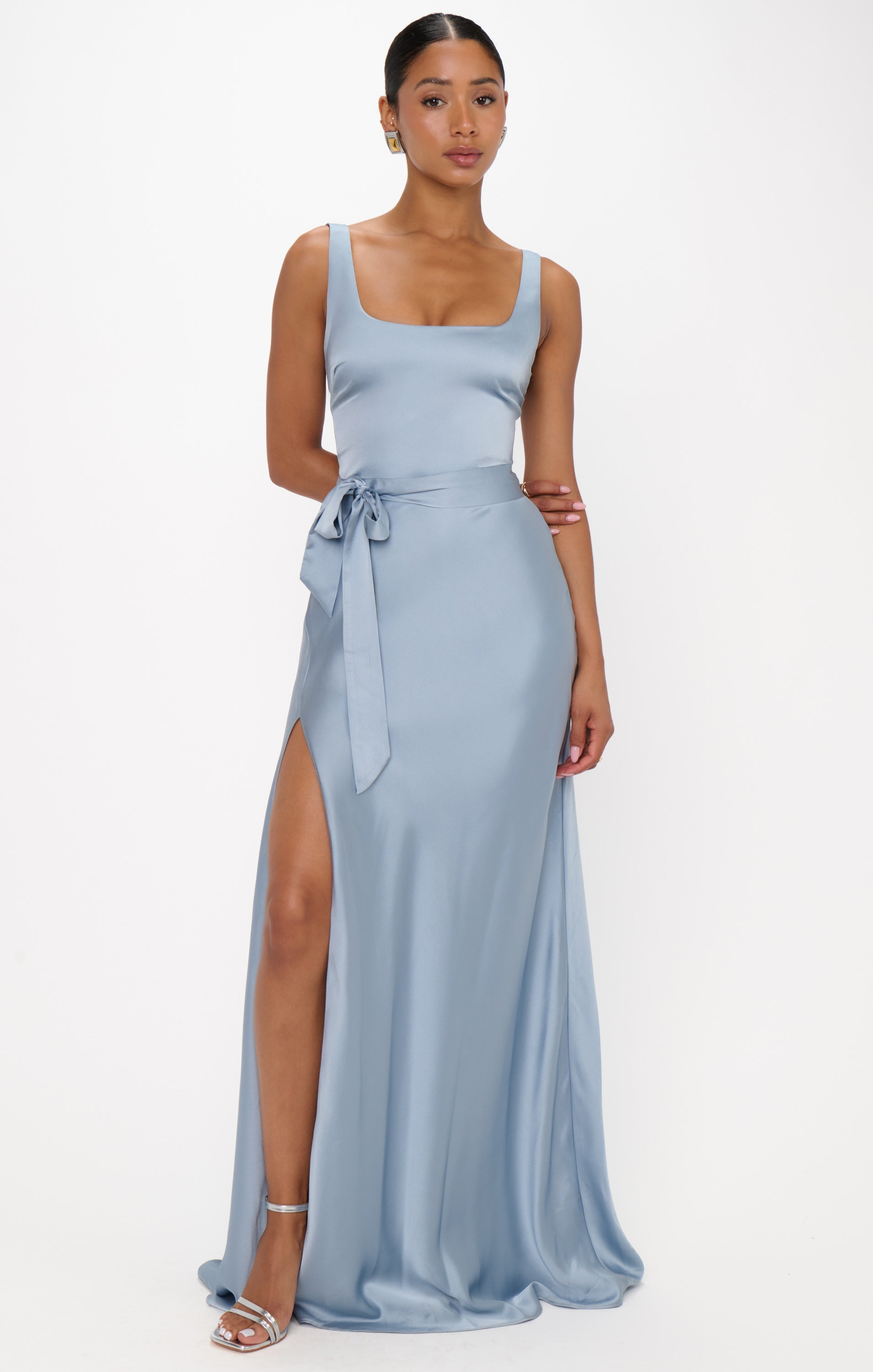 Lana Maxi Dress ~ Steel Blue Luxe Satin