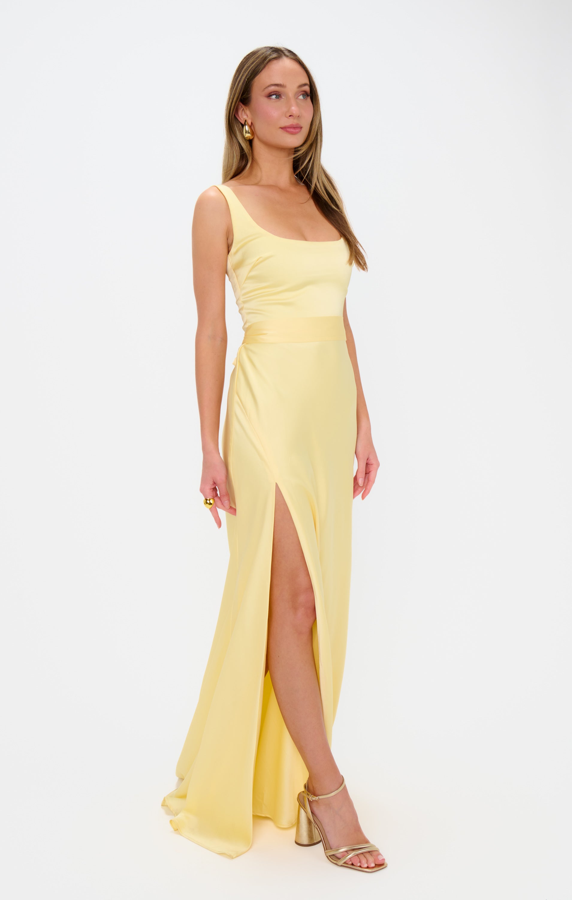 Lana Maxi Dress ~ Pale Yellow Luxe Satin