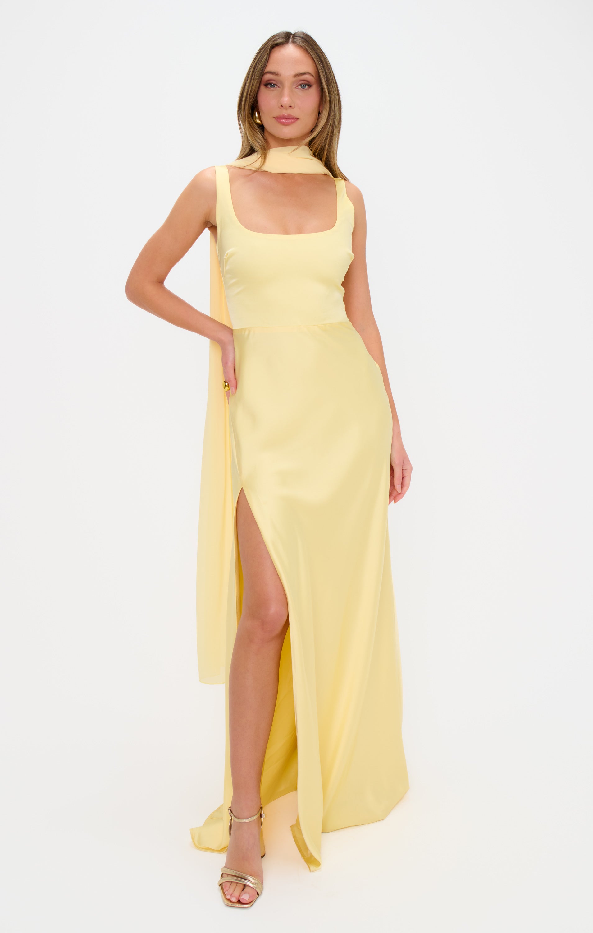 Lana Maxi Dress ~ Pale Yellow Luxe Satin