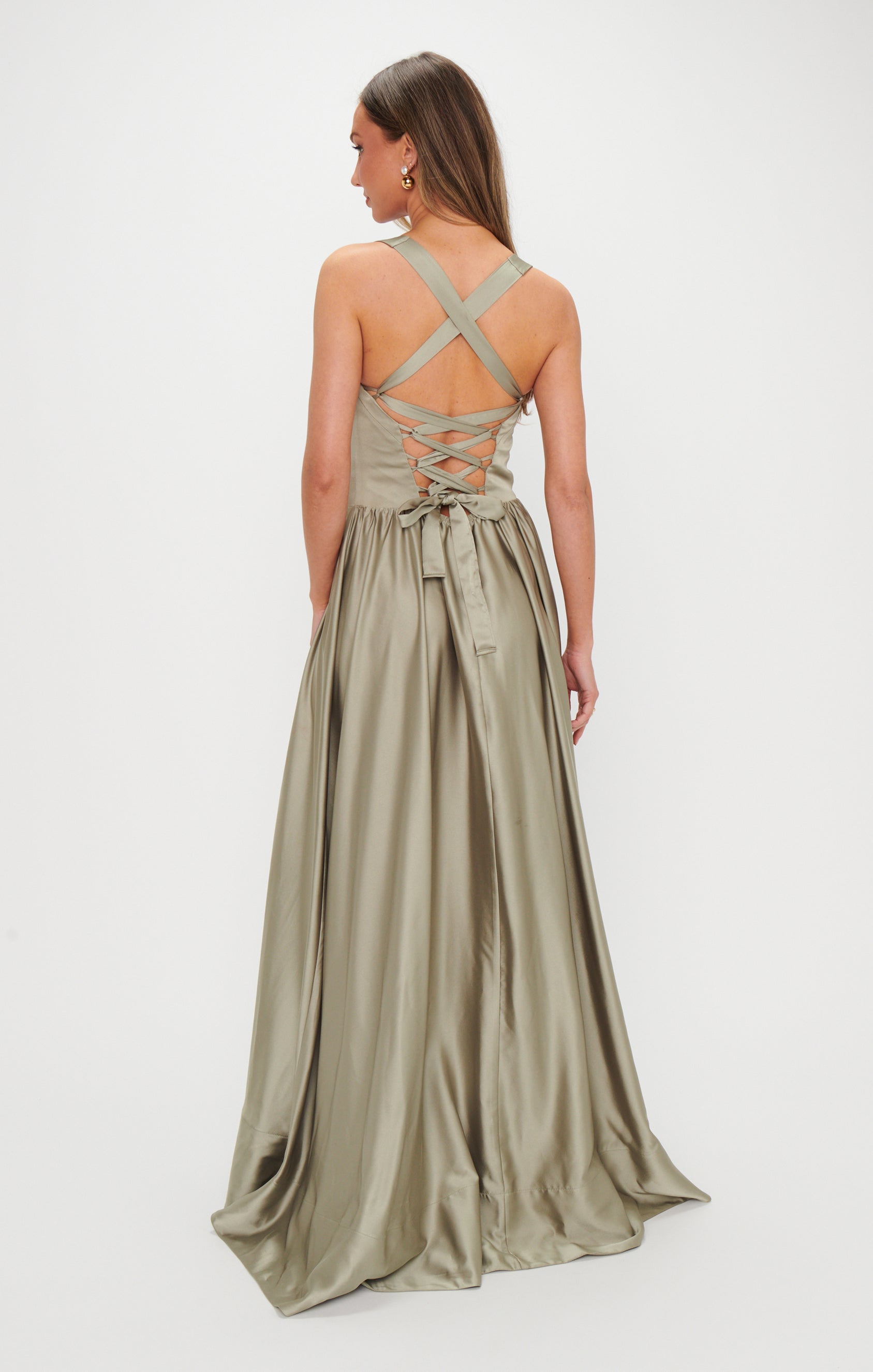 Abigail Maxi Dress ~ Moss Green Luxe Satin