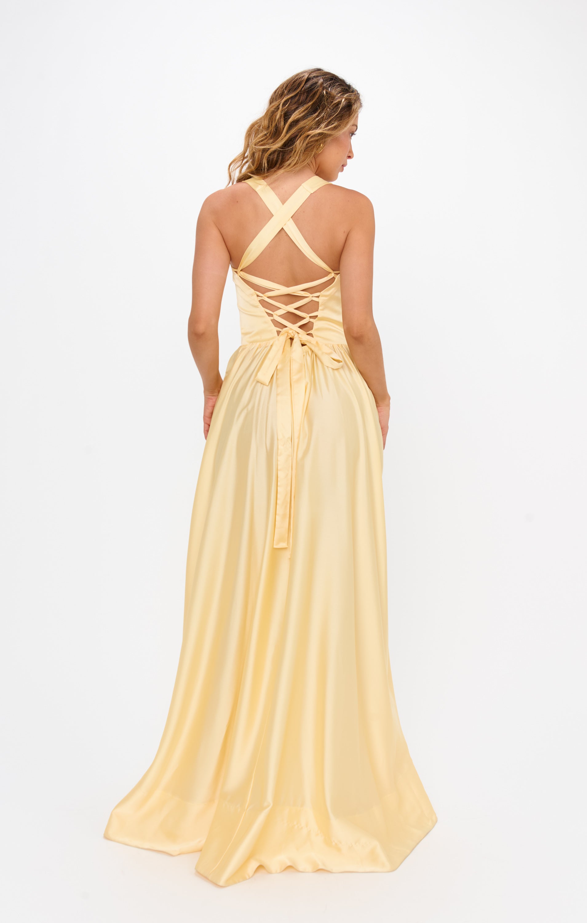 Abigail Maxi Dress ~ Pale Yellow Luxe Satin