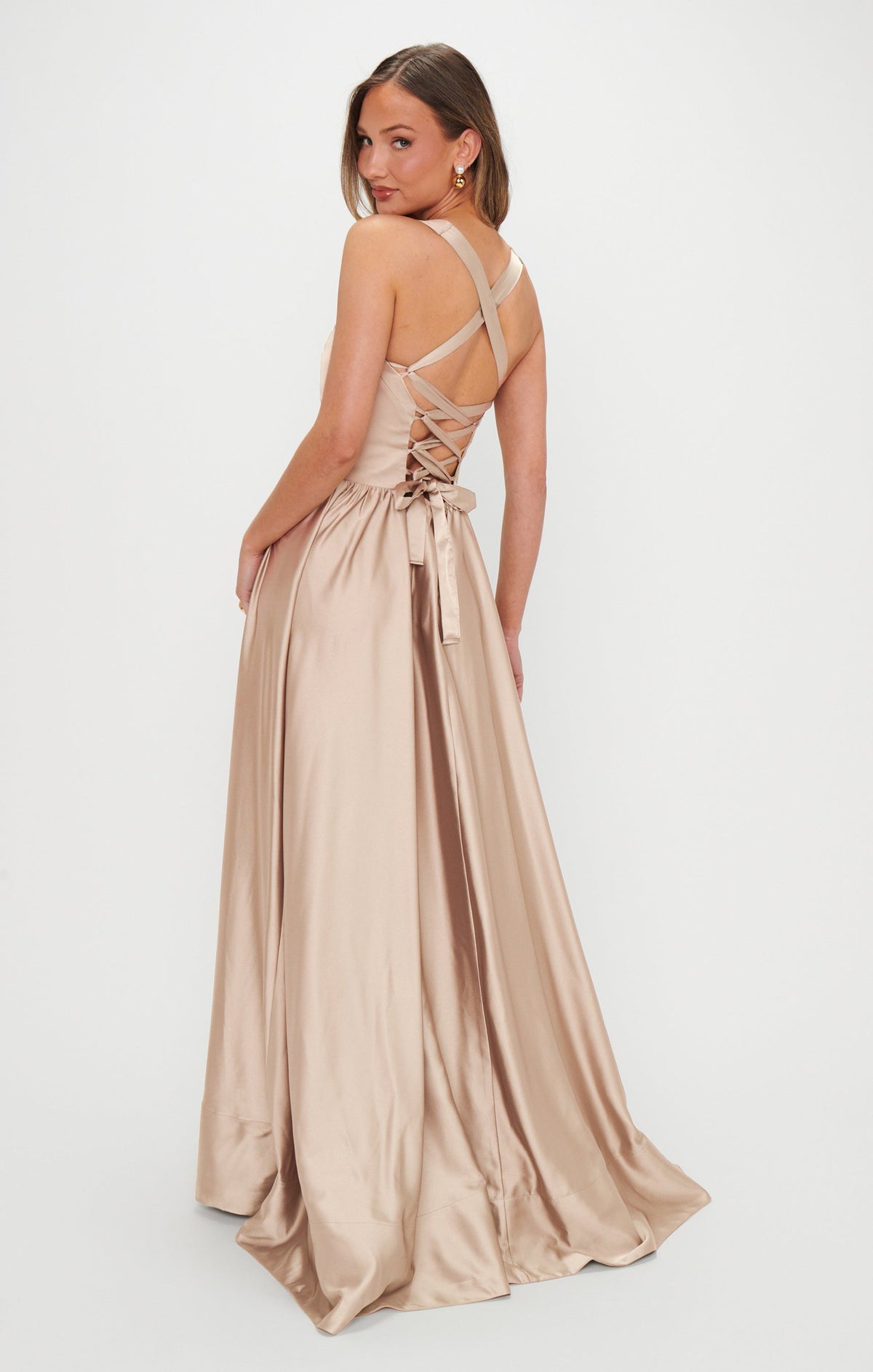 Abigail Maxi Dress ~ Champagne Luxe Satin