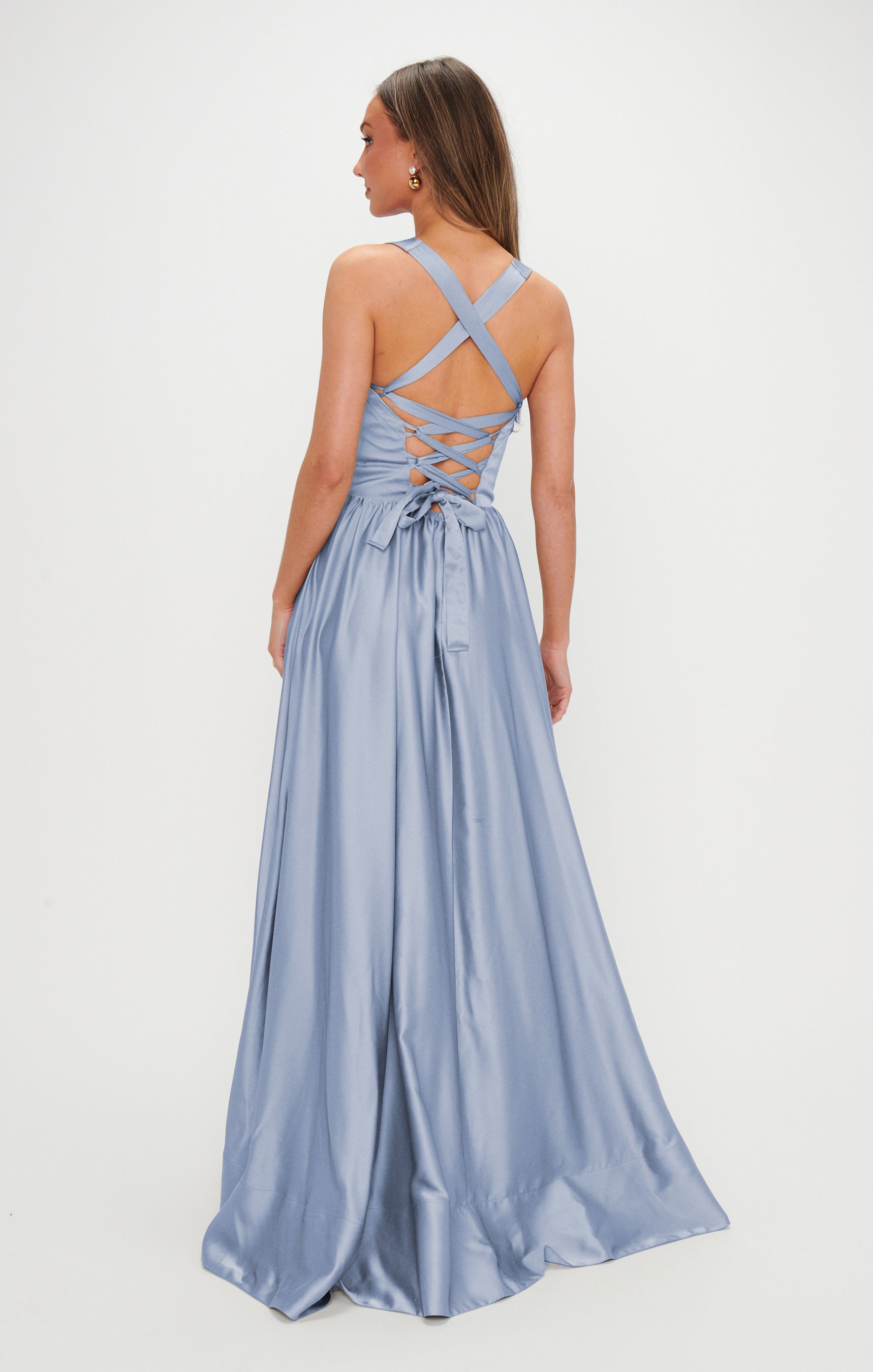 Abigail Maxi Dress ~ Steel Blue Luxe Satin